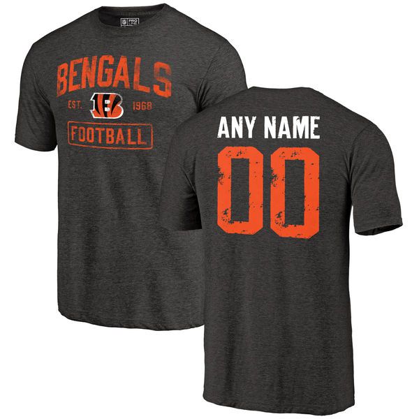 Men Black Cincinnati Bengals Distressed Custom Name and Number Tri-Blend Custom NFL T-Shirt->->Sports Accessory